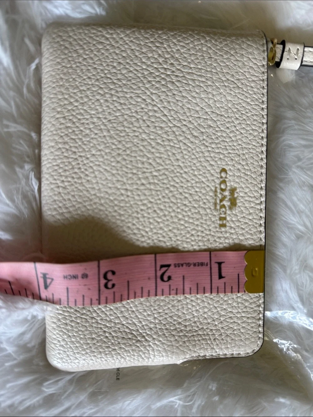 NEW! Coach Cream Pebbled Leather Wristlet with Gold Logo